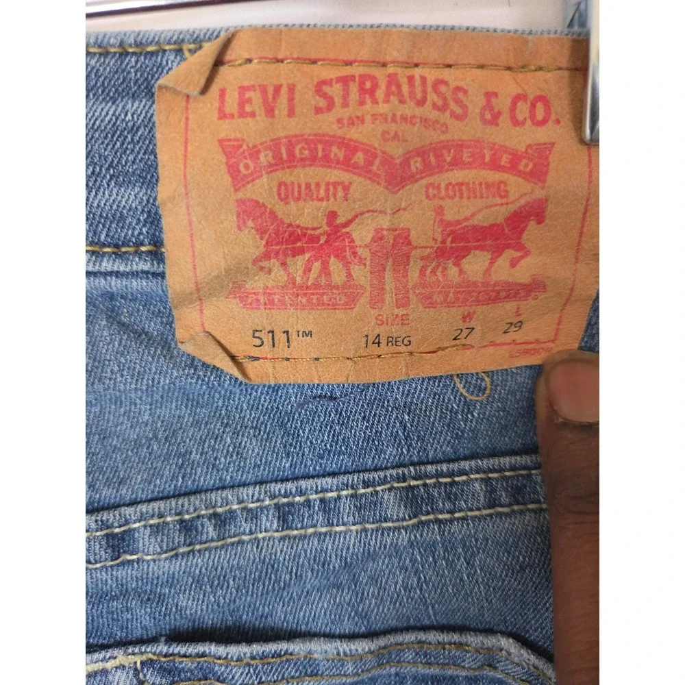 Levis 511 Slim Fit Boys Jeans  Blue Denim Paint Splatter